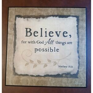 Inspirational " Bible VS MATHEW 19:26 "Believe For....12X12X.6' Wood Decor #1647
